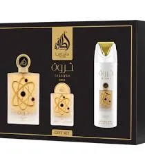 ESTUCHE LATTAFA PRIDE THARWAH GOLD UNISEX 3PZS 100ML EDP + 20ML EDP + SPLASH