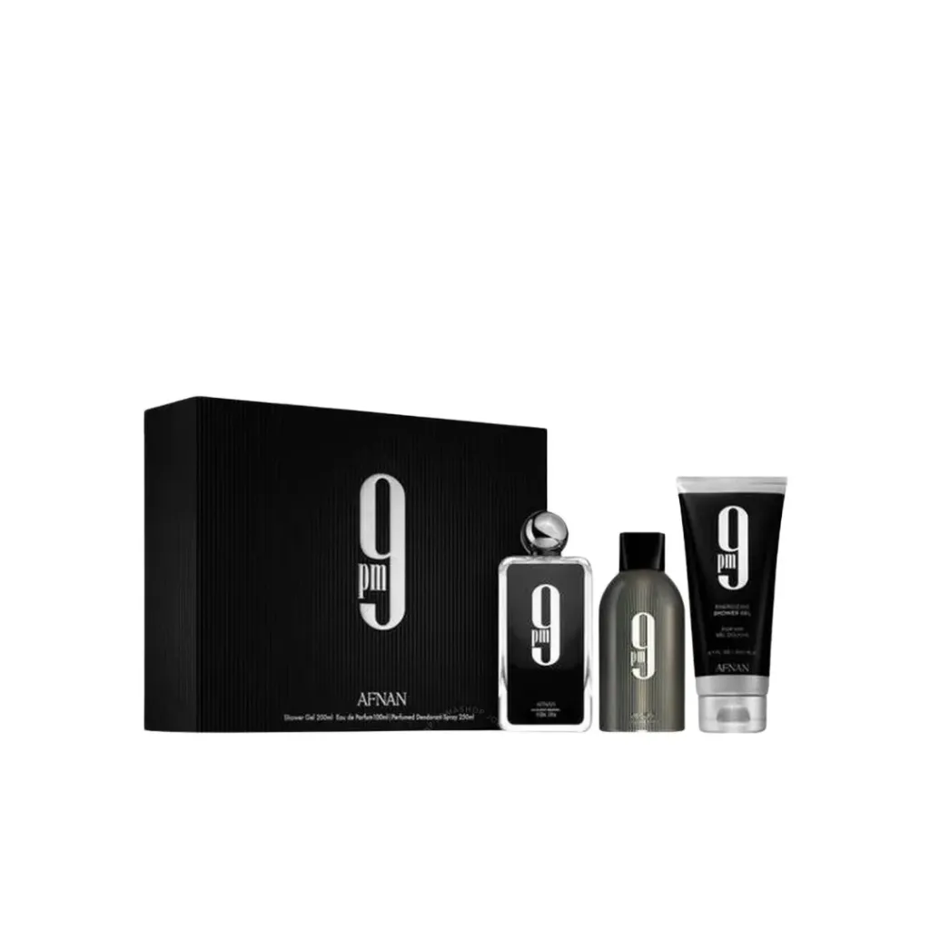 ESTUCHE AFNAN 9PM HOMBRE 3PZS 100ML EDP + GEL DE BAÑO + DESODORANTE