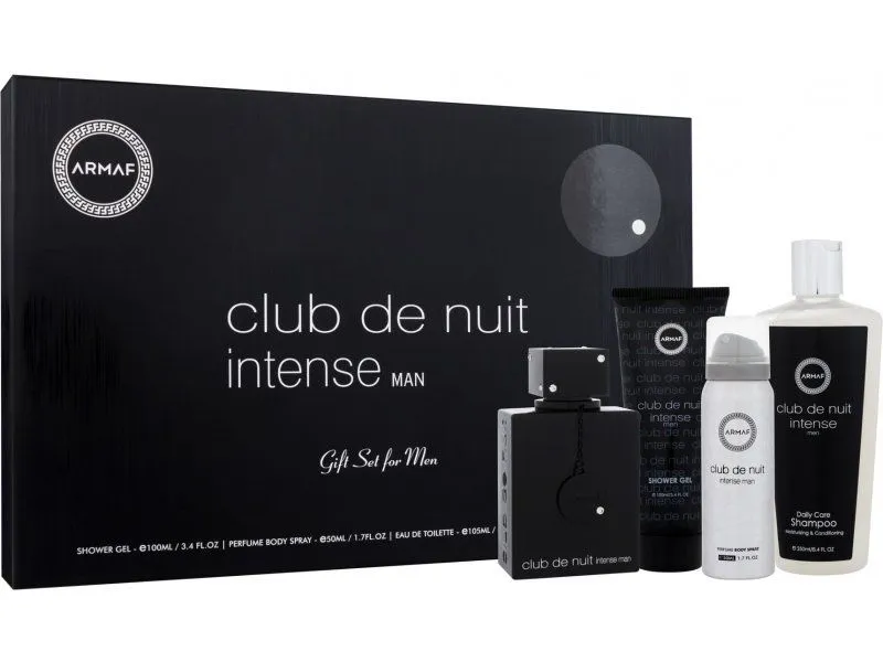 ESTUCHE ARMAF CLUB DE NUIT INTENSE HOMBRE 4PZS 100ML EDT + SHAMPOO + GEL DE BAÑO + SPRAY