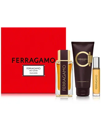 ESTUCHE SALVATORE FERRAGAMO SPICY LEATHER HOMBRE 3PZS 100ML EDP + 15ML EDP + AFTER SHAVE
