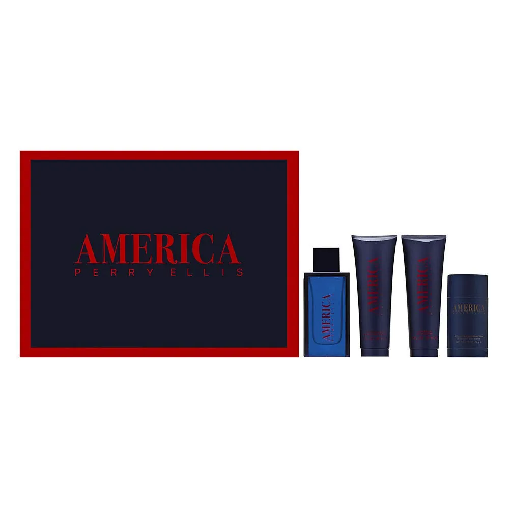 ESTUCHE PERRY ELLIS AMERICA HOMBRE 4PZS 100ML EDT + GEL DE BAÑO + AFTER SHAVE + DESODORANTE